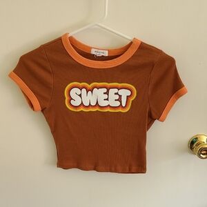 Chic Brown Crop Top with Orange Accents